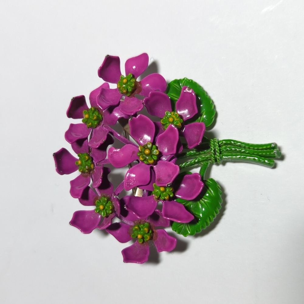 FLOWER PIN Metal Enamel Purple Flowers